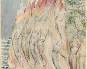 Акварелна картина от Уилям Блейк, изобразяваща човешки фигури, преминаващи през пречистващи пламъци – визуален символ на Вия Комбуста и вътрешната трансформация в астропсихологията.